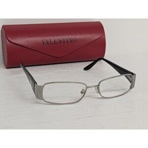 VALENTINO Eyeglasses Frame Italy Silver/Black Frame Only With Red Case Logo